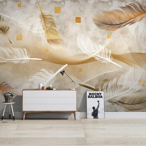 Golden Feather Custom 3D Wall Murals Wallpaper Modern Nordic Mural Bedroom Living Room Sofa TV Background Photo Wall Decor Paper