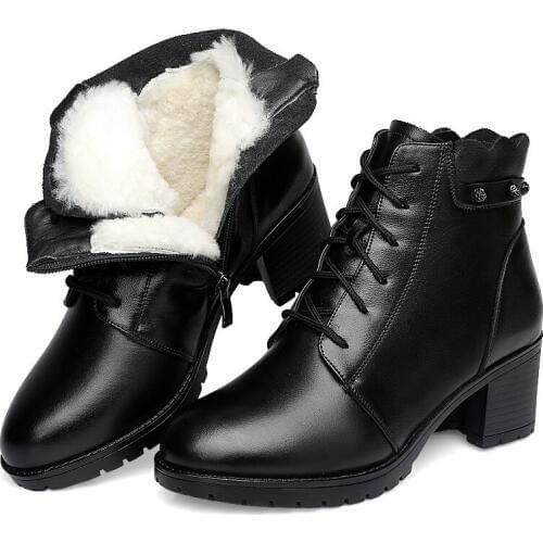 ZXRYXGS Brand Boots Winter Warm Comfort Straps with Thick Women Shoes Martin Boots Cowhide Fur One Wool Shoes Woman Snow Boots