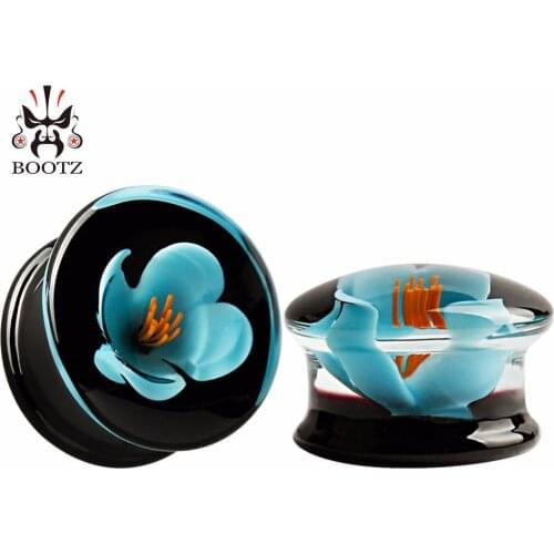 KUBOOZ 10PCS Ear Piercing Tunnels Plugs Expander Flower Earring Stone Gauges Stretcher Fashion Body Jewelry Gift For Women Men