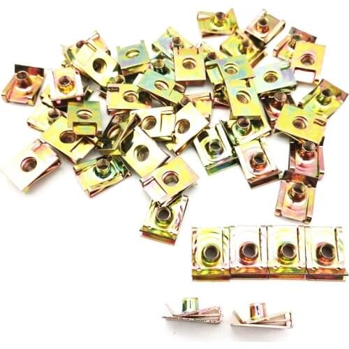50Pcs M6 6mm Spire Nut Fairing Clip Fastener Speed Clamp for Car Bumper Metal Clip