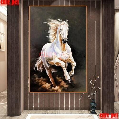 5D Diamond Painting White running horse Kits Handmade Needlework DIY Diamond Embroidery puzzle Mosaic Rhinestone Picture Decor