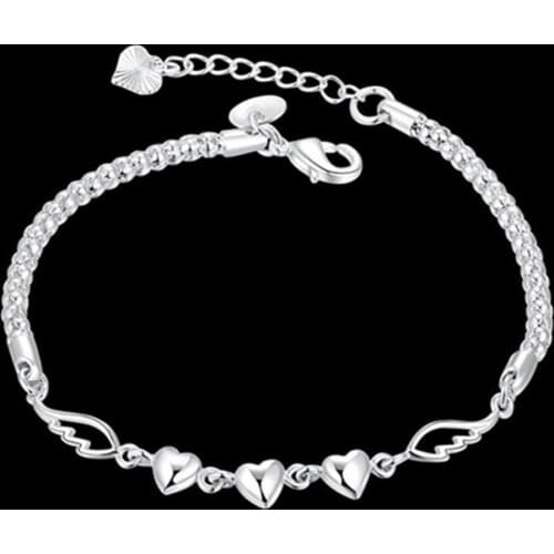 Womens 925 Sterling Silver Charm Love Heart Wing Bracelet Cuff Bangle Jewelry Wedding Bracelet Wrist Jewelry Gifts Drop Ship