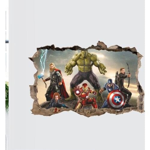 Disney 3D Effect The Avengers Wall Stickers For Kids Room Decor Cartoon Movie Living Room Wall Decals Diy Art Pvc Mural Poster