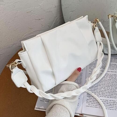 Folds Designer PU Leather Crossbody Bags For Women 2021 Solid Color Shoulder Handbags Female Trend Womens Branded Hand Bags New