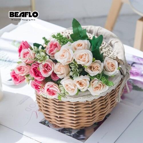 European Vintage Artificial Silk Tea Rose Flowers Bouquet Wedding Home Retro Fake Flower Party DIY Decoration Festival Supplies