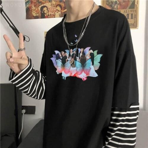 KPOP Album X X Butterfly - LOONA T Shirt Hip Hop Summer Long Sleeve T-Shirt Harajuku Streetwear Oversized Fake Two Piece Tshirt