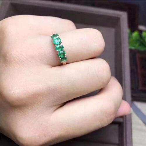 Natural emerald ring solid 925 sterling silver emerald ring round natural emerald gemstones ring simple design ring
