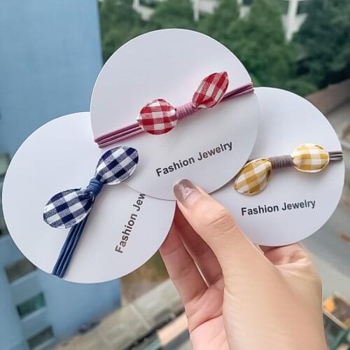 Korean Style Plaid Fabric Bowknot Butterfly Hair Band Fashion Hot Selling Hair Rope Hair Rings Girls Kids Women Hair Aceessories