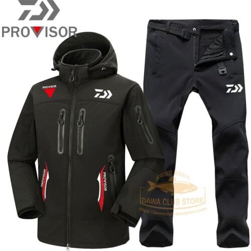 Daiwa Fishing Jacket Men Winter Warm Pants Waterproof Outdoor Jacket DAIWA Hoodie Fishing Clothes Hiking Jacket Two Piece Set