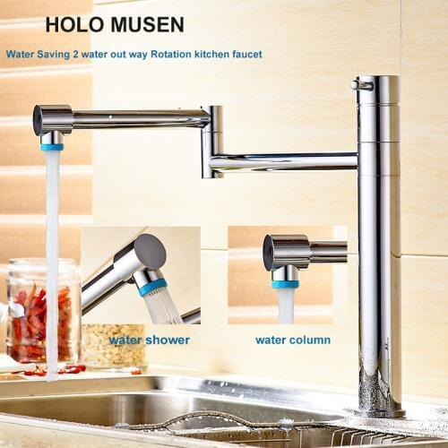 Brass 360 Rotation 2 Water Way Kitchen Faucet Mixer Chrome Kitchen Sink Faucet Flexible Kitchen Faucet Modern Water Saving