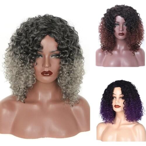 MOD DORA Short Kinky Curly Synthetic Wigs With Free Bangs Blue/Black/Purple/Blonde Wig For Black Women Cosplay or Party Wigs