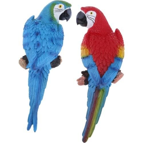2x True To Nature Resin Parrot Desktop Ornament Bird Model Toy Red Blue 31cm