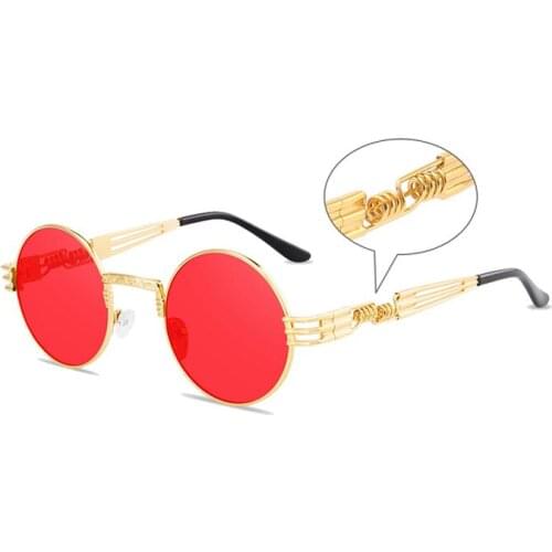 New Fashion Round Metal Sunglasses Men Retro Steampunk For Men and Women Double Spring Leg Colorful Eyewear UV400