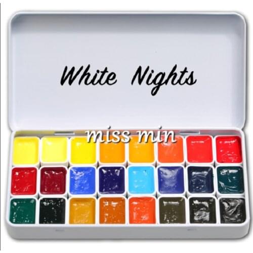 Original Russian White Night Master-Grade 24 Color Watercolor Paint Set Trial Aliquot 0.8ml Mini Quarter Pans Acuarelas Ink