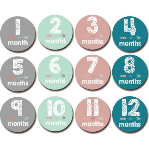 12 Pcs Month Sticker Baby Photography Milestone Memorial Monthly Newborn Kids Commemorative Card Number Photo Props Accessories