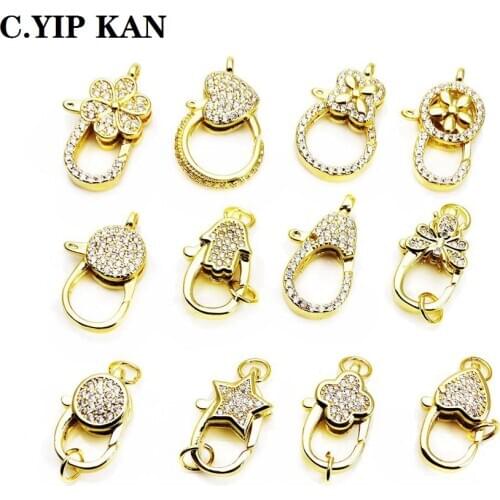 Copper-plated gold slightly embedded zircon lobster clasp DIY bracelet necklace link clasp hand grain buckle accessories