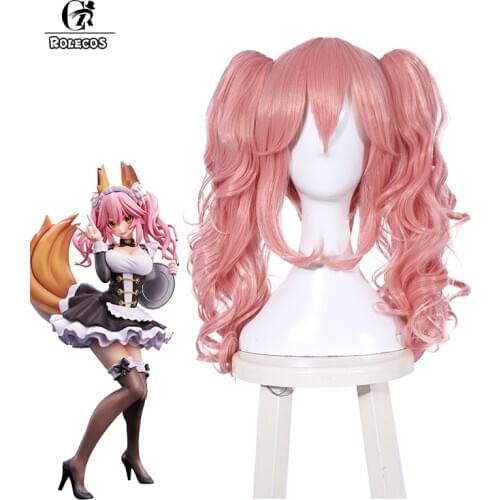 ROLECOS Game FGO Cosplay Wigs Tamamo no Mae Light Pink Cosplay Headwear Synthetic Hair Cos Zombie Hairs