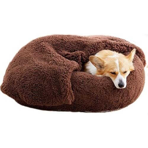 Luxury Pet Bed for Cats or Small Medium Dogs Round Donut Dog Bed Super Soft Warm Sherpa Pet Dog Bed with Blanket Removable Cover