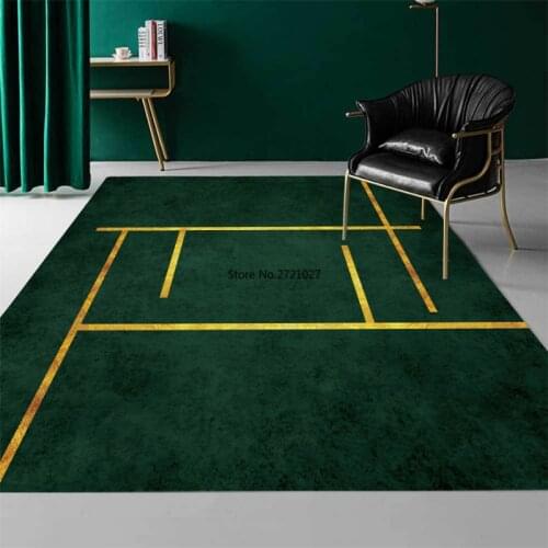 Luxury Golden Line Dark Green Carpet Living Room Floor Mat Bedside Table Simple Decoration Home Corridor Mat Floor Mat