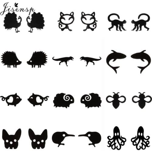 Small Cartoon Animal Earrings for Women Children Jewelry Black Stainless Steel Monkey Pig Octopus Sheep Earing Jewelry Men Studs