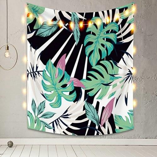 Tropical Tapestry Green with Black Leaf Vintage Exotic Summer Plant Nature Frame for Bedroom Photography Wall Decor