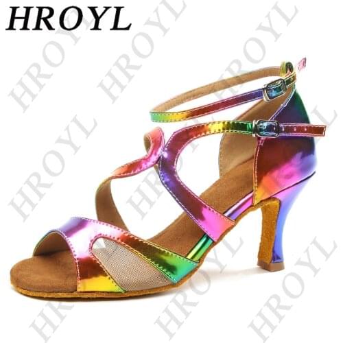 HROYL New Professional Dance Shoes Latin Woman Ballroom Dancing Shoes For Women Heels 2021 Tango Colorful Salsa Shoes Girls