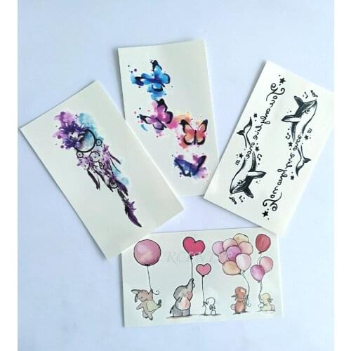 Waterproof Temporary Tattoo Sticker fetahter ink butterfly whale balloon animal tatto flash tatoo fake tattoos for women men kid