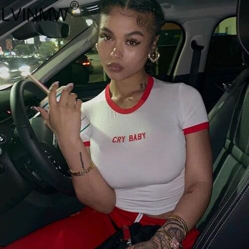 LVINMW Patchwork Basic Slim Casual O Neck Crop Top Hit Color Letter Embroidery Fashion Girls T Shirts Short Sleeve Women Tees