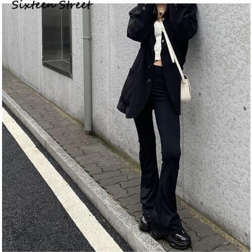 Streetwear Women Jeans Casual Black High Waist Stretch Slim Straight Wide Leg Flared Pants Vintage Y2K Aesthetic Denim Ladies