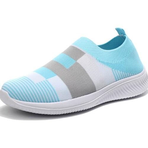 Women Flats Mix Color Knitted Sneakers Women Slip On Flat Shoes Woman Plus Size Casual Chaussure Femme Summer Autumn Footwear 42