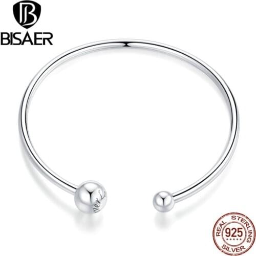 BISAER Simple Stretch Bracelet 925 Sterling Silver Chain Women Bracelets Sterling Silver Jewelry Bijoux ECB198