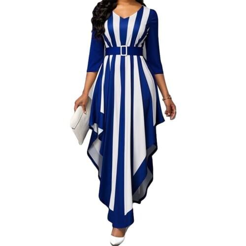 Vintage Striped Woman Dress 2021 Spring Summer Sexy V Neck Irregular Long Party Dress Women Casual Plus Size Slim Maxi Dresses