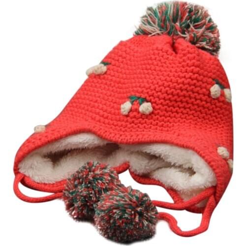Winter Baby Earflap Girl Boy Cherry Children Hat Knit Hat Cold Cap Warm BABY WINTER HAT baby cap SK92