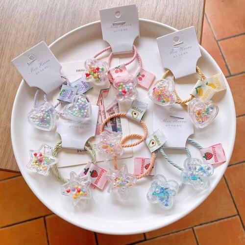 1pair Star Bead Elastic Hair Band Girl Kid Heart Cartoon Hair Ring Rope Tie Accessories Child Baby Headwear