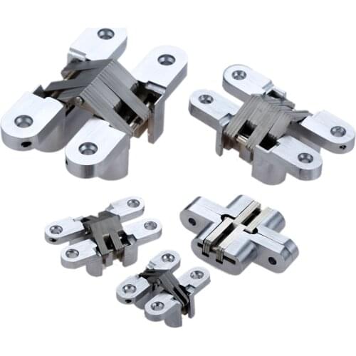 2Pcs Heavy Duty Foldable Folding Hidden Invisible Concealed Cross Door Hinges Home Furniture Hardware Stainless Steel+Zinc Alloy