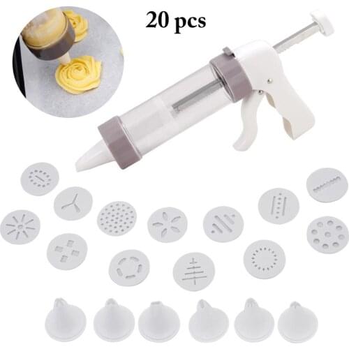 20PCS Cookie Press Squirt Gun Kitchen DIYBaking Tools With Stencil Mouth Squirt Gun Squeeze Cream Mouth Cookie Garland Mouth
