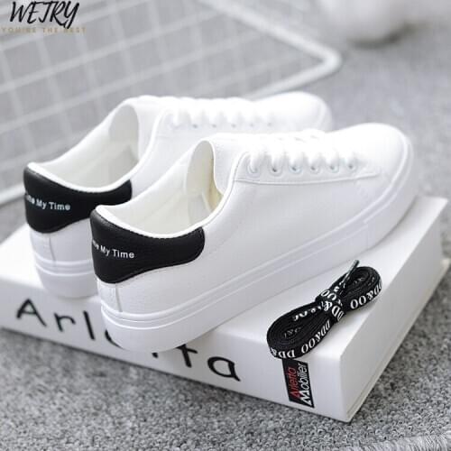 2020 HOT Women Sneakers Fashion Breathble Vulcanized Shoes Women Pu leather Platform Shoes Women Lace up Casual Shoes White
