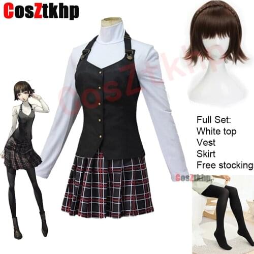 2021 Anime Persona 5 Makoto Niijima Cosplay Costume P5 Queen Cosplay Wigs Female High School Student Uniforms Halloween Carnival