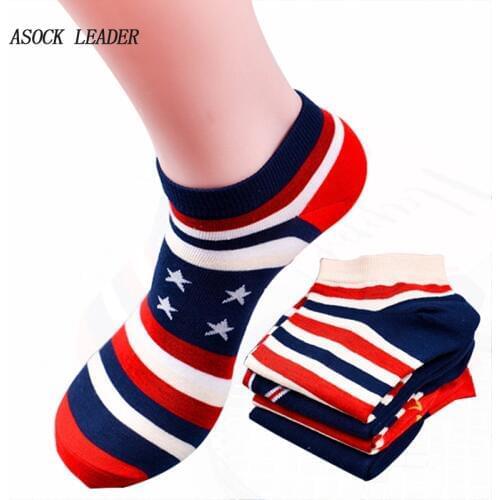 5 Pairs/Lot 2018 Summer New Cotton Mens Socks National Flag Black&White Bars Invisible Socks Mens Gift Socks