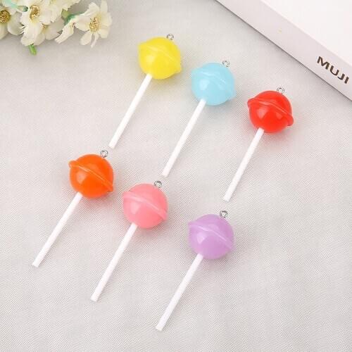 5/pcs lot 69.5*26.5mmCute Food simulation Round Lollipop Flatback Resin Cabochons Gradient color
