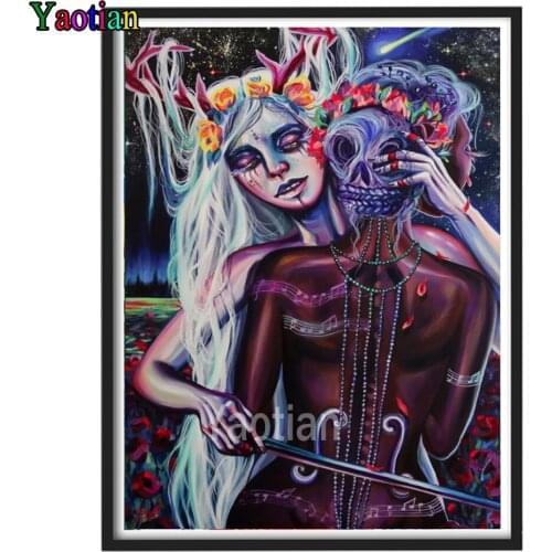 5D DIY Diamond Painting Skull Couple Diamond Mosaic Cross Stitch Kit Full Square Round Diamond Art Halloween Decoration For Home