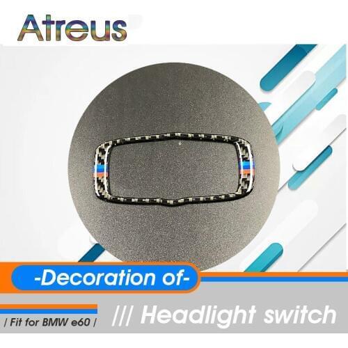 Atreus 1pcs For BMW E60 M X5 X6 E70 E71 Carbon Fiber Center Console Headlight Switch Button Knobs Rings Covers Accessories