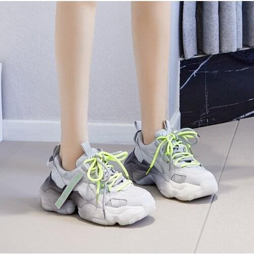 Brand Thick Platform Women Sneakers Chaussure Femme Lace Up Reflective Running Shoes Ladies Casual Light Women Canvas Shoes