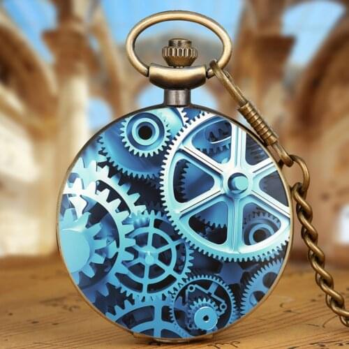 FOB Chain Watches Antique Bronze Wheel Gear Quartz Pocket Watch Hour Clock Steampunk Men Women Necklace Watch Collectibles reloj