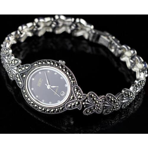 New Limited Edition Classic Butterfly 925 Silver Pure Thai Silver Bracelet Watches Thailand Process Rhinestone Bangle Dresswatch