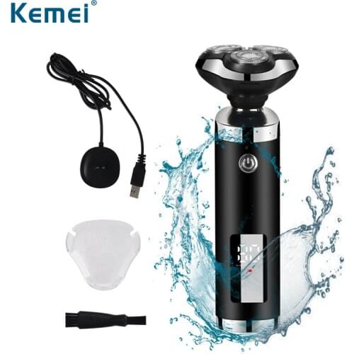 KM-6185 USB Rechargeable Shaver Beard Razor Waterproof Triple Blade 3D Floating Electric Shaving Razors LCD Face Beard Trimmer