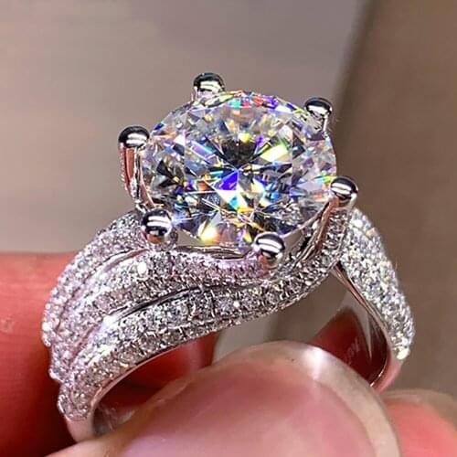 10K Au417 White Gold Women Wedding Party Engagement Ring 1 2 3 4 5 Carat Round Moissanite Diamond Ring Spin 3 Rows Luxury Trendy