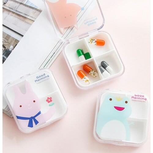 1Pc Child Mini Cute Plastic Pill Box Medicine Case For Healthy Care Empty Drugs Box 4 Slot Medicine Case Organizer Plastic Pill