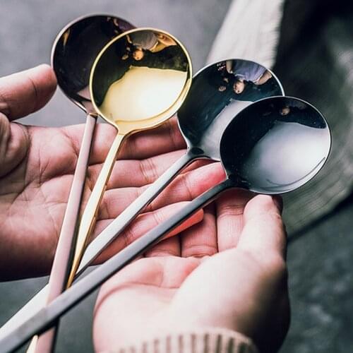 High-grade stainless steel long-handled round spoon, household small soup spoon, seasoning spoon, restaurant coffee spoon, spoon