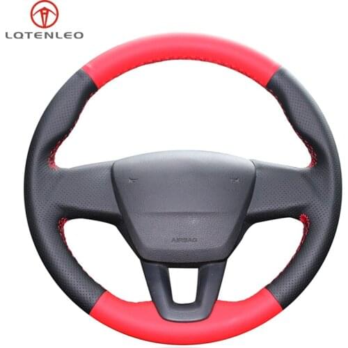 LQTENLEO Black Red Leather Hand Sewing Car Steering Wheel Cover For Ford Focus 3 2015 2016 2017 2018 (No multi-function button)
